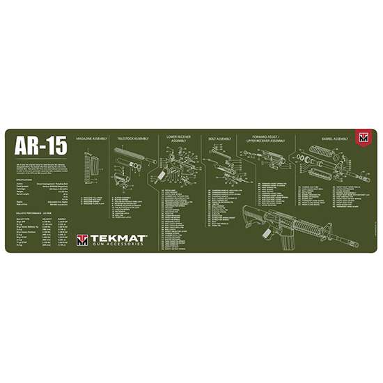 TekMat Original Cleaning Mat AR-15 Parts Diagram 12"x36" Black