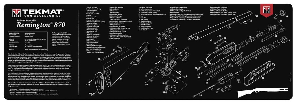 TekMat Gun Cleaning Mat  Remington 870 12"x36" Black