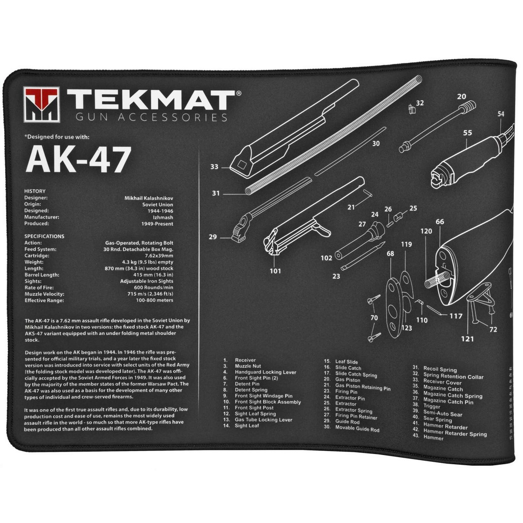 TekMat Ultra Premium Cleaning Mat AK-47 Parts Diagram 15" x 44" Black