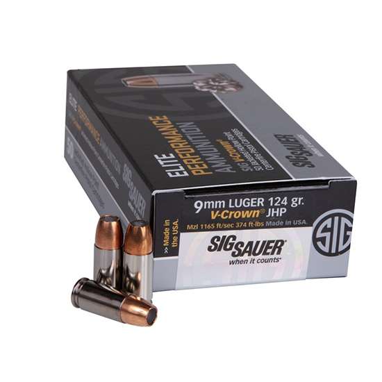 Sig Sauer E9MMA250 Elite V-Crown 9mm Luger 124 gr Jacketed Hollow Point (JHP) 50 Bx/ 10 Cs