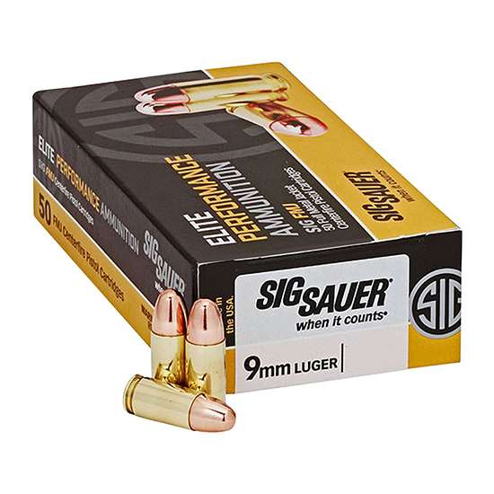 Sig Sauer 9MM 124GR Elite Ball FMJ Ammunition, 50 Round Box