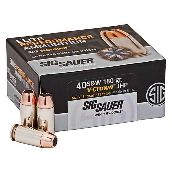 Sig Sauer E40SW250 Elite V-Crown 40 S&W 180 gr Jacketed Hollow Point (JHP) 50 Bx/ 20 Cs