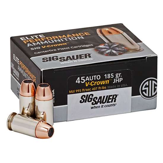 Sig Sauer E45AP045 Elite V-Crown 45 ACP 185 gr Jacketed Hollow Point (JHP) 50 Bx/ 20 Cs