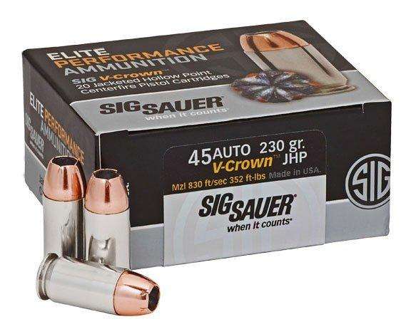 Sig Sauer E45AP250 Elite V-Crown 45 ACP 230 gr Jacketed Hollow Point (JHP) 50 Bx/ 10 Cs