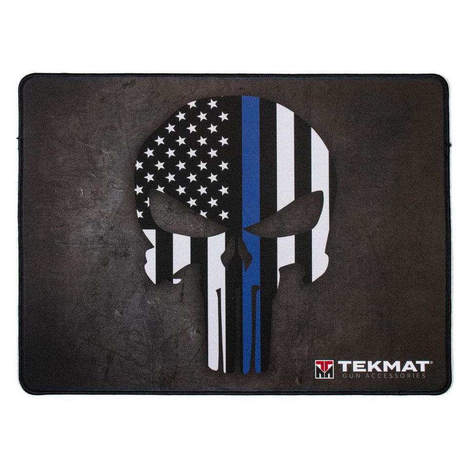 TekMat Ultra Premium Cleaning Mat Blue Line Punisher Skull 15" x 20" Black