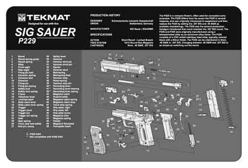 TekMat Original Cleaning Mat Sig P229 Parts Diagram 11" x 17" Gray/Black