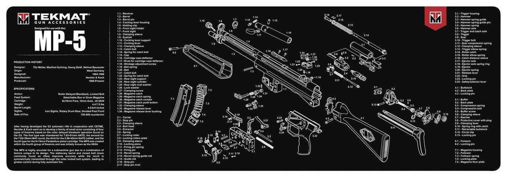 TekMat Original Cleaning Mat HK MP5 Parts Diagram 12"x36" Black