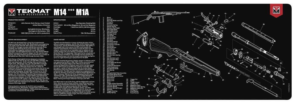 TekMat Original Cleaning Mat Springfield M1A Parts Diagram 12"x36" Black