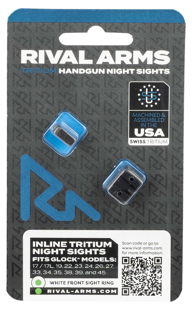 Rival Arms Glock 17/19 Tritium Night Sights U-Notch Green w/White Outline