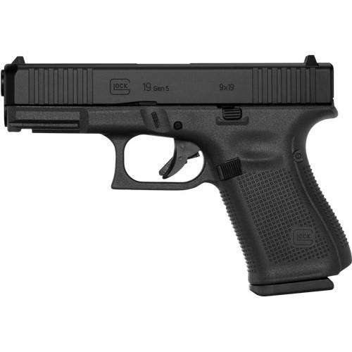 Glock G19515US G19 Gen5 9mm Luger 4.02" 15+1 Black Black nDLC Steel w/Front Serrations Slide Black Rough Texture Interchangeable Backstrap Grip