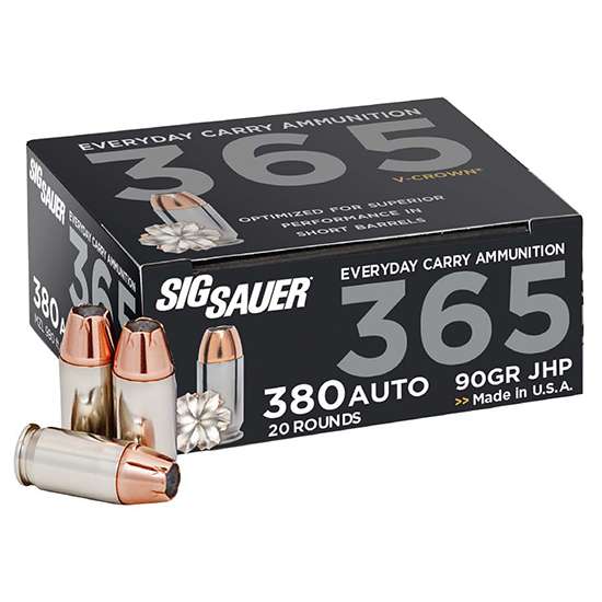 Sig Sauer 380 AUTO 90 Grain 365 Elite V-Crown JHP Ammunition 50 Round Box/ 10 Box Case