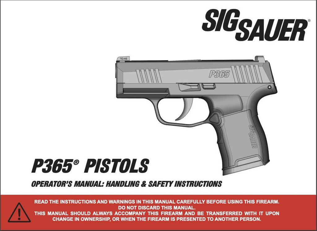 Sig Sauer P365 Owner's Manual Booklet