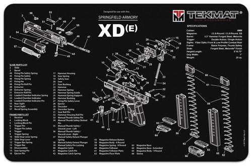 TekMat Original Cleaning Mat Springfield XDE Parts Diagram 11" x 17" Black