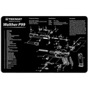 TekMat Gun Cleaning Mat Walther P99 Parts Diagram 11" x 17" Black